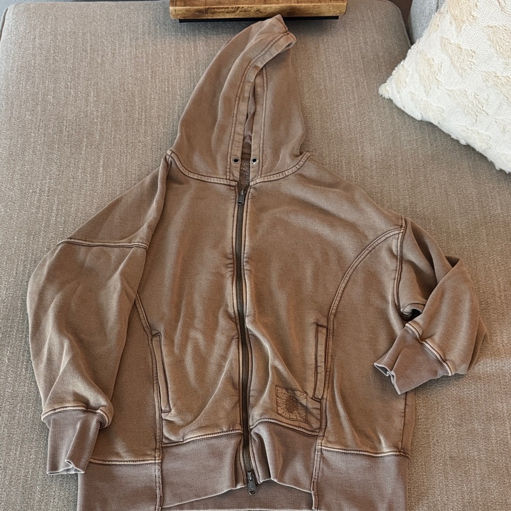 Free People Brown Zip-Up Hoodie